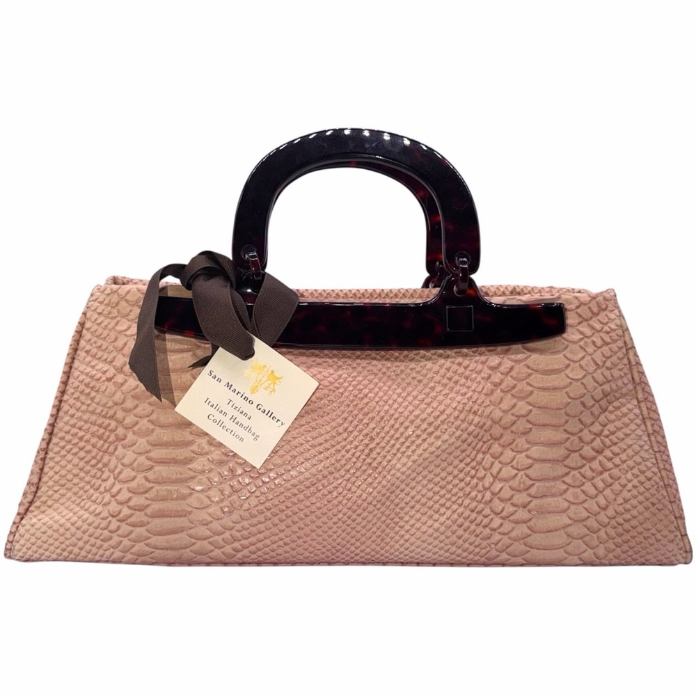 NWT Tiziana Snakeskin Tortoise Shell Genuine Leather Peach Pink Handbag